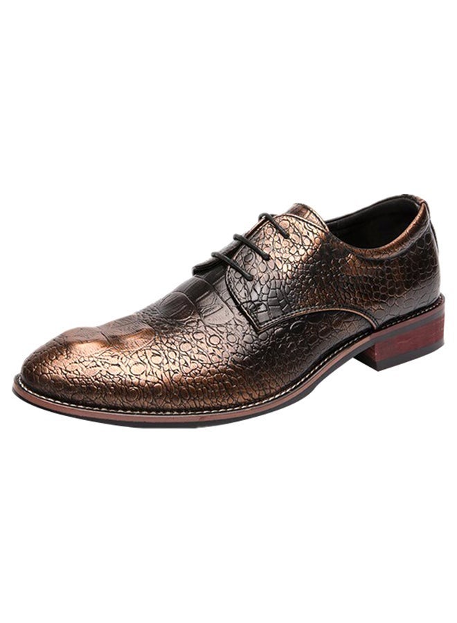 Crocodile Pattern Lace-Up Shoes Brown  - Image 2