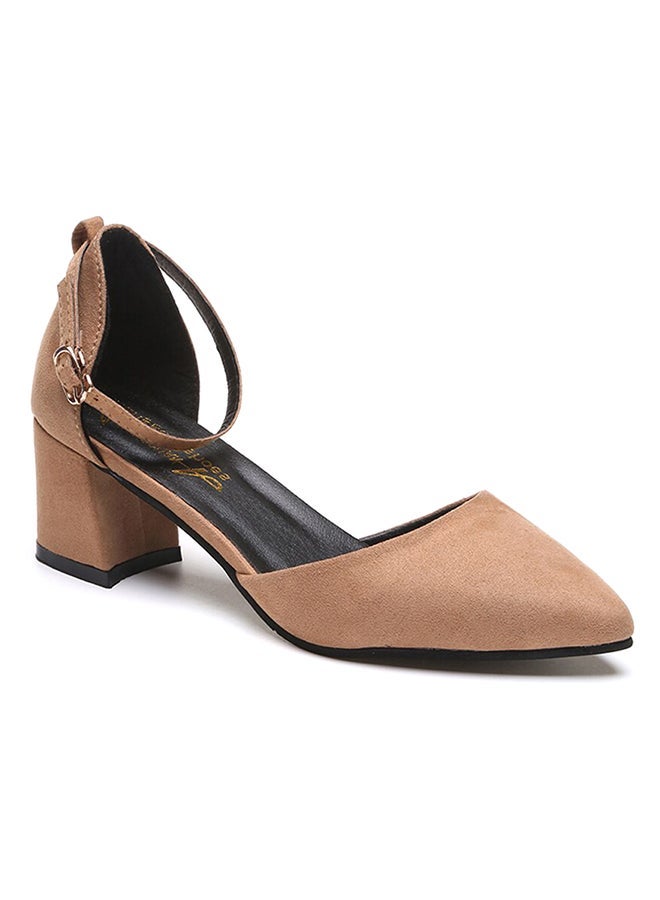 Women's Pointed Toe Thick Heels Pumps Brown  - Image 1