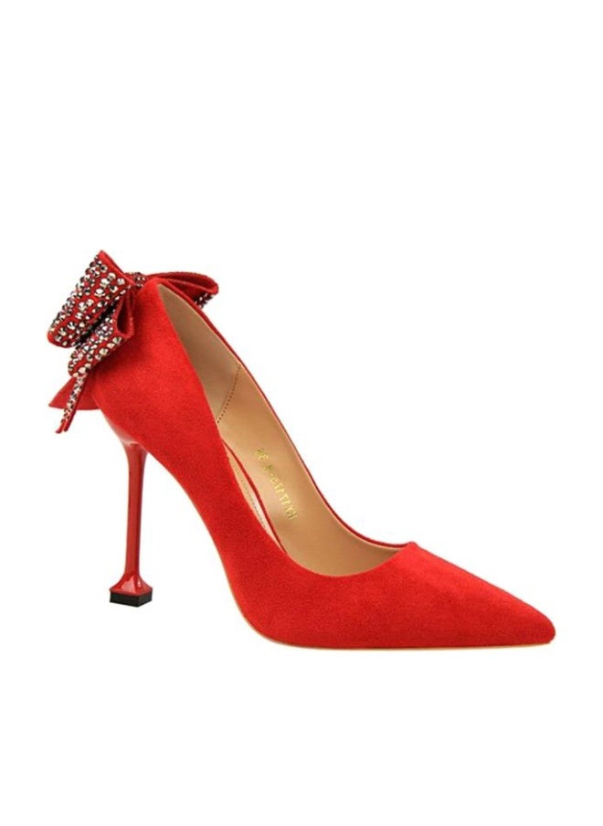 Bow Knot Detail Slip-On Pumps Red - Image 1