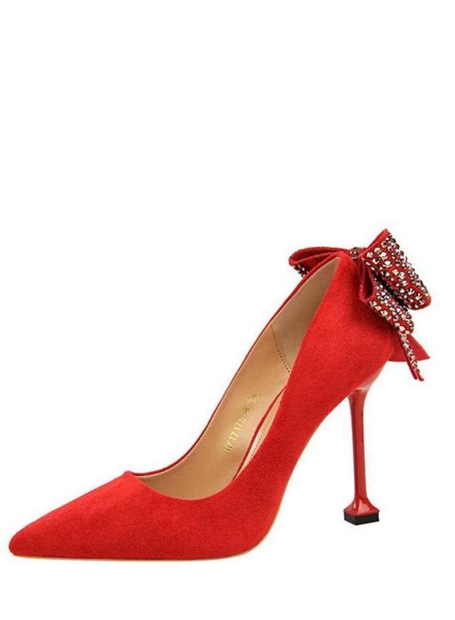 Bow Knot Detail Slip-On Pumps Red - Image 2