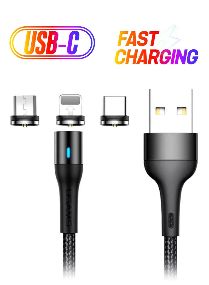 أوسامس كابل شحن ومزامنة بيانات 3 في 1 من منفذ USB إلى Type-C أسود - Image 1