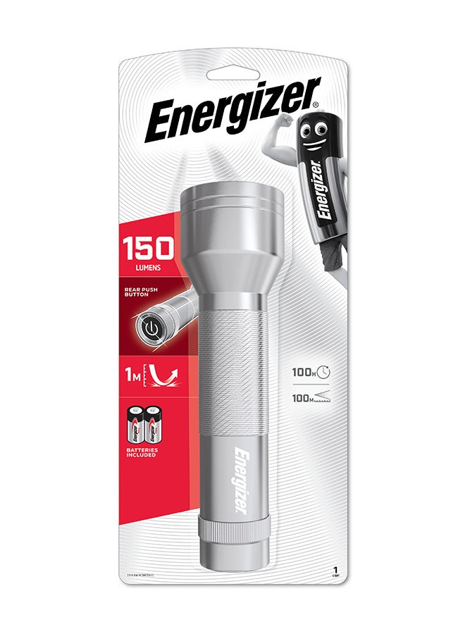 Energizer - Energizer LED Metal Torch with 2 D Alkaline Batteries Grey 25cm - Image 1