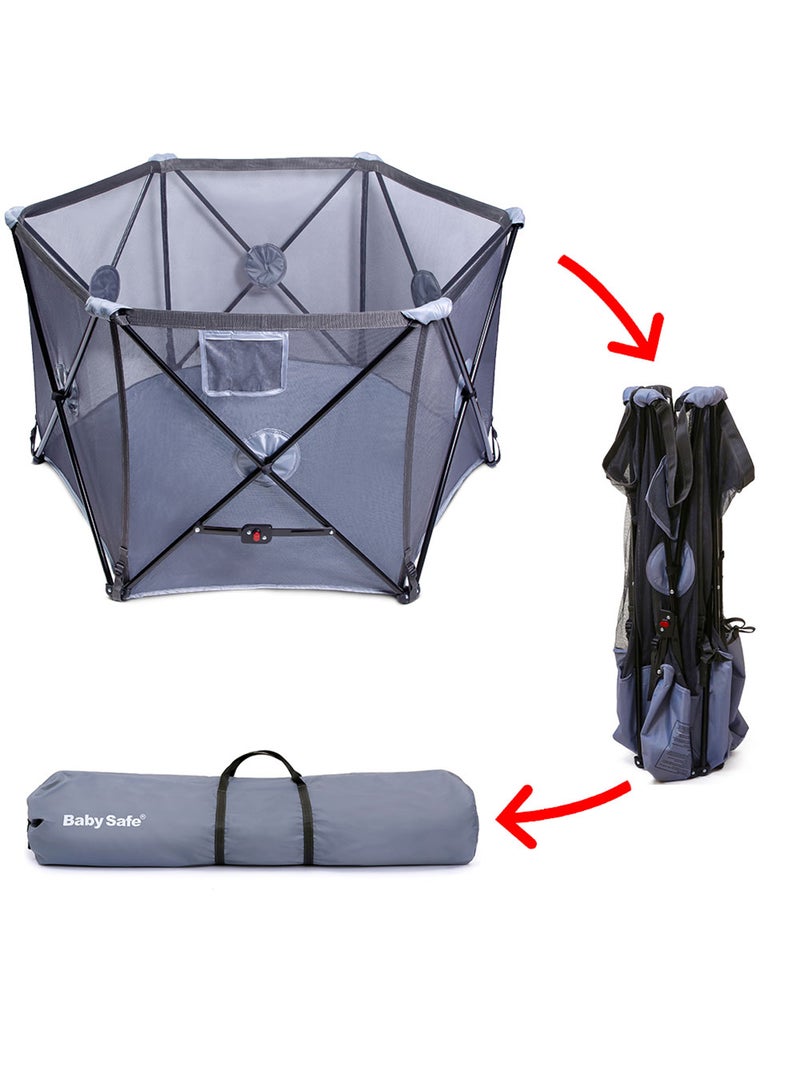 BabySafe - Pop N Play Foldable Playard, Easy And Compact Fold - Grey - Image 1