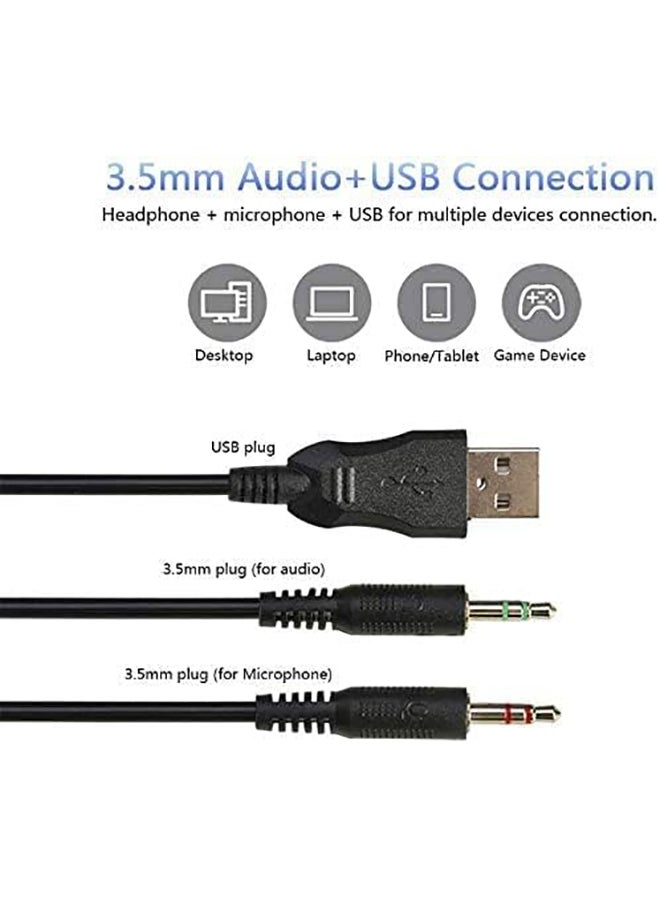 Ajazz AX120 Luminous Headset 3.5mm Audio USB Connector 50mm Surround Bass Sound Music Headphone Omnidirectional Microphone Soft Breathable Earmuffs Earphones for Computer Office Gaming  - Image 5