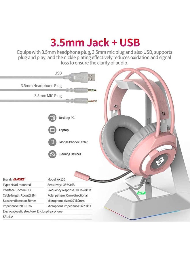Ajazz AX120 Luminous Headset 3.5mm Audio USB Connector 50mm Surround Bass Sound Music Headphone Omnidirectional Microphone Soft Breathable Earmuffs Earphones for Computer Office Gaming  - Image 4