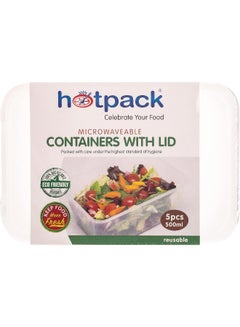Hotpack 5-Piece Rectangular Containers With Lid Set Clear 5x500ml  - Image 3