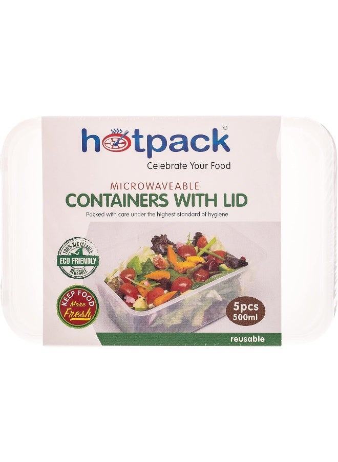 Hotpack - 5-Piece Rectangular Containers With Lid Set Clear 5x500ml - Image 1