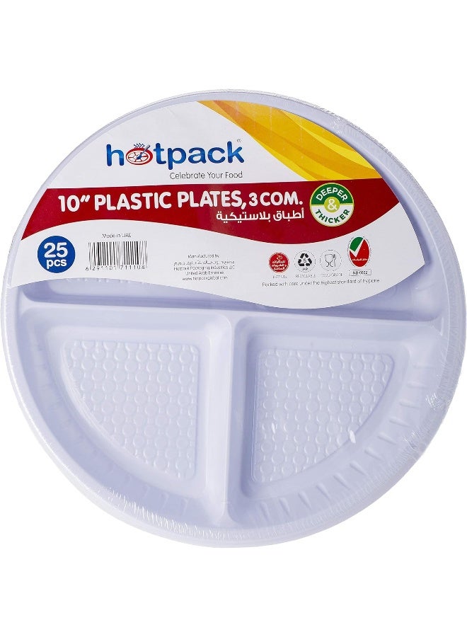 هوت باك طقم أطباق بلاستيكية دائرية من 3 أقسام مكون من 25 قطعة أبيض 10بوصة - Image 4
