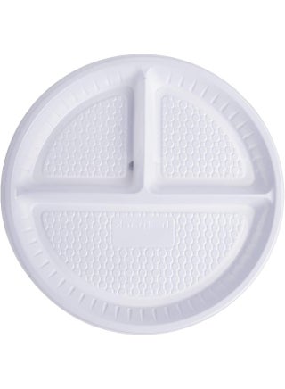 Hotpack Disposable Plastic Round Plate White 10 inch, 3 Compartment 25 Pieces White 10inch - view 2