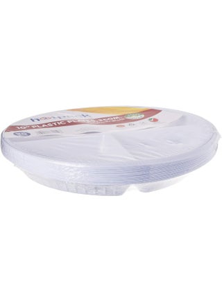 Hotpack Disposable Plastic Round Plate White 10 inch, 3 Compartment 25 Pieces White 10inch - view 3