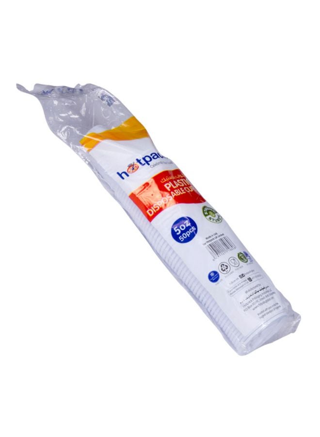 Hotpack Disposable Plastic White Cups 5 ounce, for Juices, Water, Cold Drinks, 50 pieces White