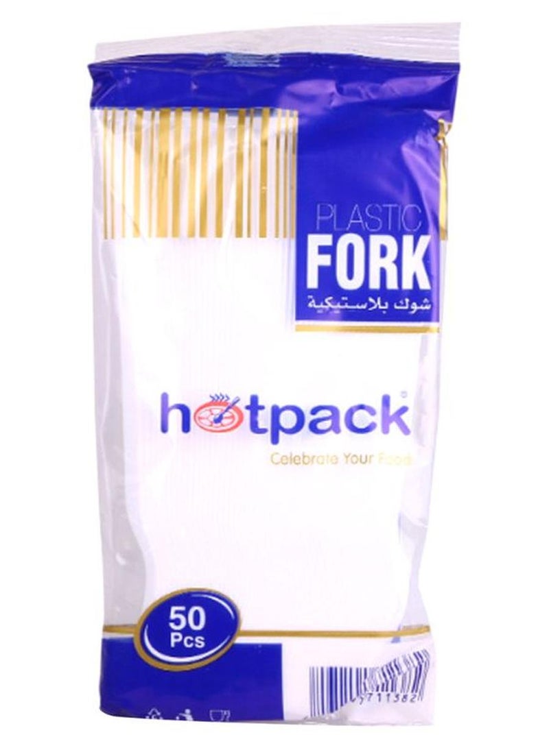 هوت باك طقم شوك من البلاستيك مكون من 50 قطعة أبيض - Image 1