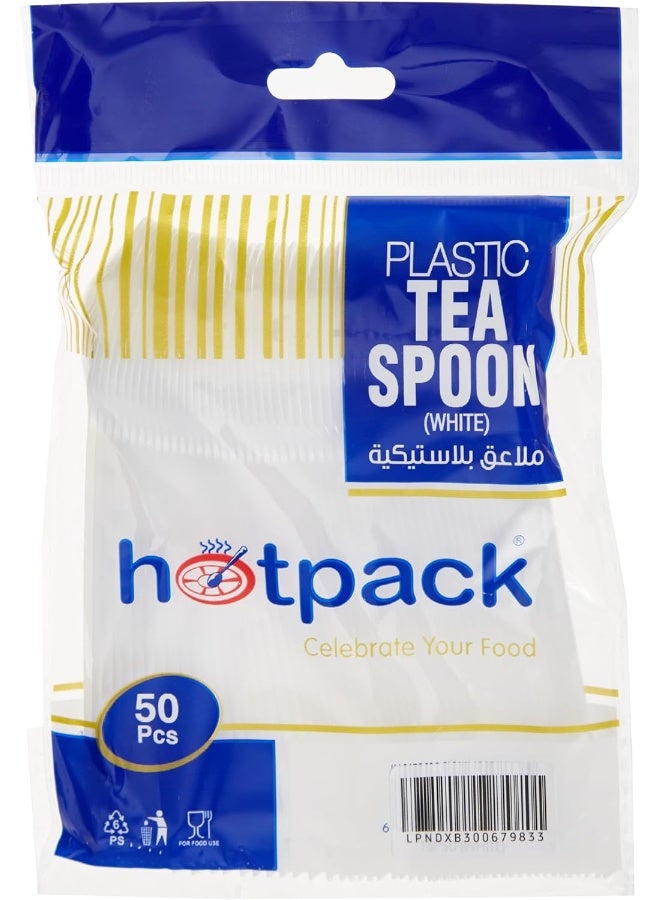 Hotpack Disposable Plastic Tea Spoon , White- 50Pcs White 50 x 6inch - Image 2