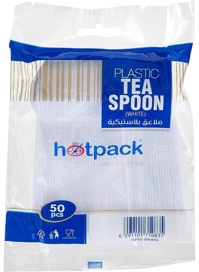 Hotpack Disposable Plastic Tea Spoon , White- 50Pcs White 50 x 6inch - Image 4