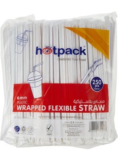 Hotpack 250-Piece Wrapped Flexible Straw Set White 6mm  - Image 2