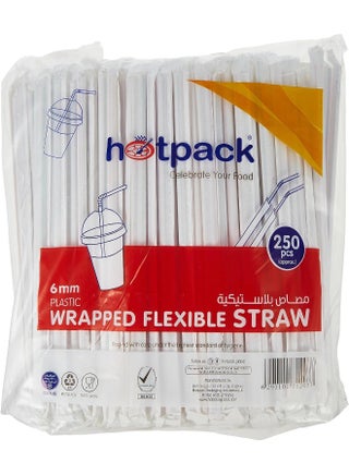 Hotpack Disposable Wrapped Plastic Drinking Straws - 6mm, 250 Pcs (Straww) White 6mm - view 2