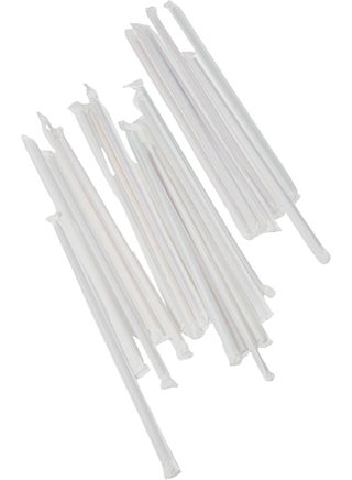 Hotpack Disposable Wrapped Plastic Drinking Straws - 6mm, 250 Pcs (Straww) White 6mm - view 3