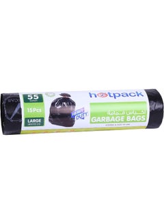 Hotpack 15-Piece Heavy Duty Garbage Bags Roll Large 55 Gallon Black 80x110cm  - Image 3