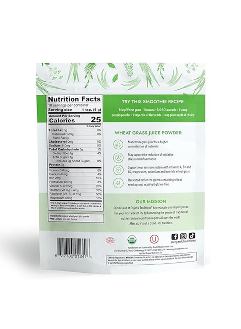 Organic Traditions - Organic Traditions Wheat Grass Juice Powder Vitamins A B1 And B2 5.3Oz 150G 150grams - Image 1