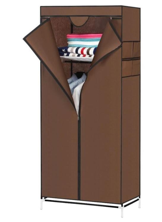 رويال فورد خزانة ملابس رويال فورد - خزانة ملابس محمولة لتعليق الملابس، خزانة معيارية لتوفير المساحة، خفيفة الوزن، خزانة ملابس مقاومة للغبار، أرفف شبكية للتخزين | مثالي للرجال والنساء والأطفال. بني 75 × 45 × 160 سم بني/ أسود 73x6.5x27سم - Image 1