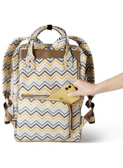 Sunveno Zipper Baby Diaper Bag, With Usb Port And Waterproof Pocket - Yellow Wave  - Image 5