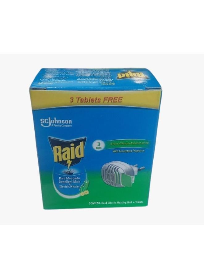 RAID Electric Mosquito Repellent with 3 Tablets Eucalyptus Scent Green - Image 1