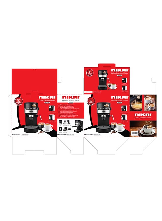 نيكاي ماكينة تحضير القهوة/الإسبريسو 1.25 L 1100 W NEM1990AX أسود/فضي - Image 4