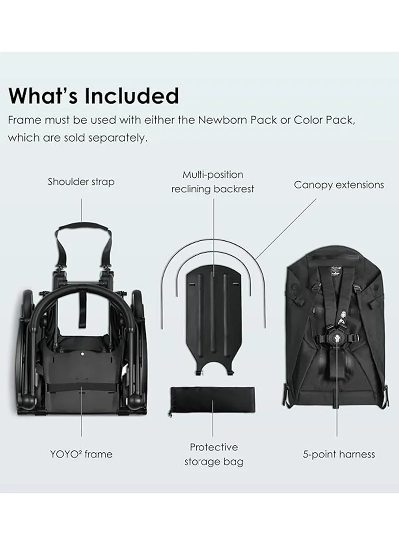 BABYZEN YOYO2 Stroller Frame - Lightweight Versatile, Newborn to Toddler, Compatible with YOYO2 Accessories -  Black