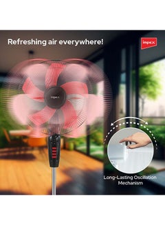Impex 16" Pedestal Fan  - Three-Speed Selection, Jerk-Free Oscillation, Adjustable Height, Soft Head Tilting Mechanism, Aerodynamic Design, , 5 AS Blades 60 W PF 7502 White  - Image 5