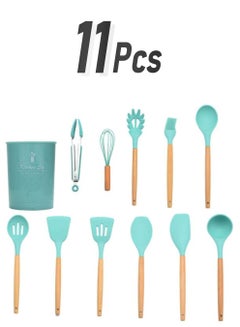 Generic 11-Piece Silicone Cooking Utensils Teal Spoon(32), Soup Ladle(32), Turner(32), Spoonula(32), Slotted Spoon(32), Slotted Scrapper(32), Slotted Turner(32), Pasta Server(31), Whisk(26), Basting Brush(27), Tong(27)cm  - Image 1