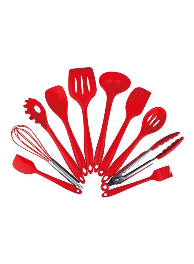 10-Piece Nonstick Cooking Utensils Set Red Ladle 1x3.5, Pasta Fork 1x2.2, Spoonula 1x2.4, Slotted Spoon 1x2.4, Tong 1x1.6, Turner 1x2.8, Large Spatula 1x2.2, Whisk 1x2.4, Small Spatula 1x1.6, Basting Brush 1x1.3inch  - Image 1