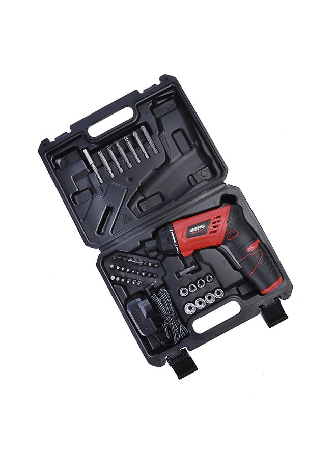 GEEPAS - Screwdriver, Lithium Battery, 210RPM| Rechargeable Screwdriver Kit with 40pcs Accessory, Clutch: 15+1 Torque Setting, Multi-Position Design,Charging time of 3hrs| Portable, Lightweight Red/Black - Image 1