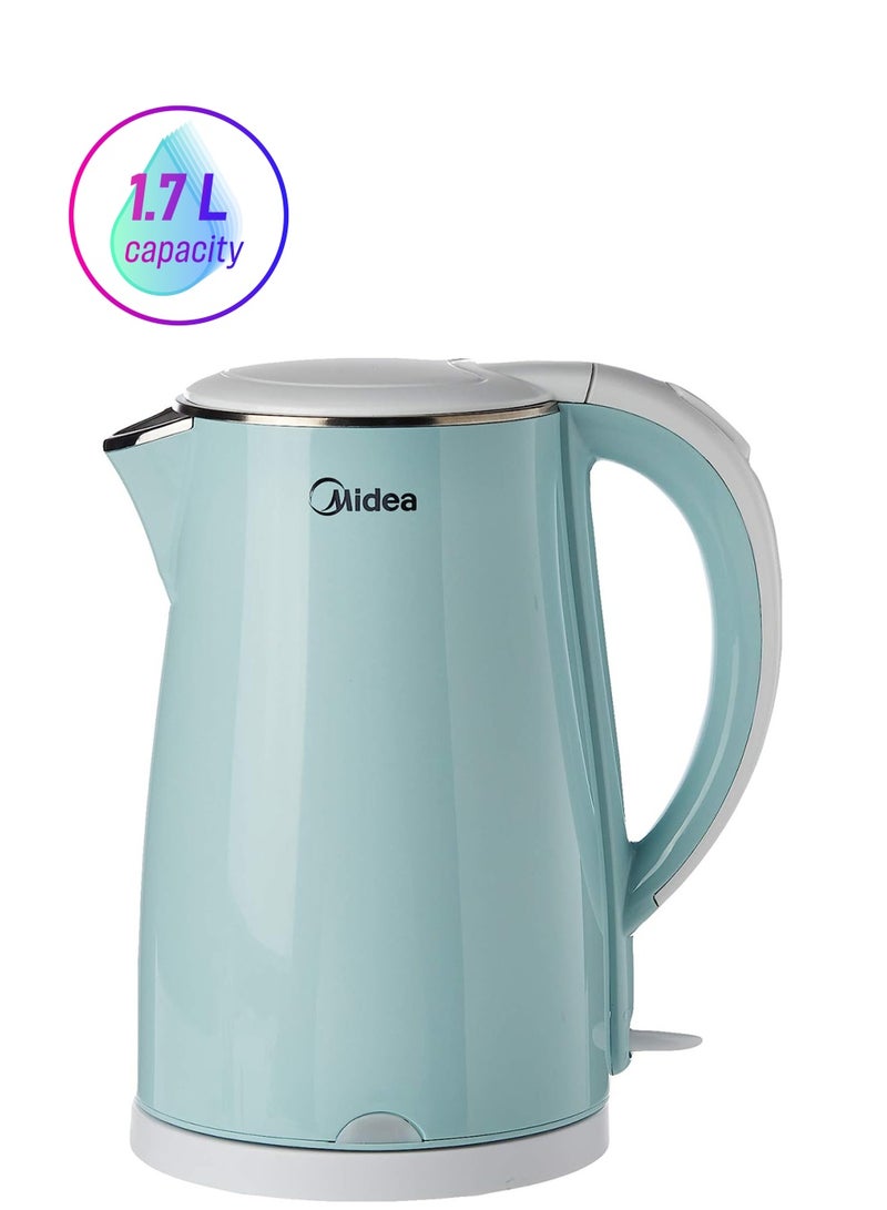 Midea Stainless Steel Electric Cordless Kettle, 360° Swivel Base, Double Wall Cool Touch Body, Power Cord Storage, Auto Cut-off Function, One Touch Lid Opening 1.7 L MKHJ1705G Light Green  - Image 1