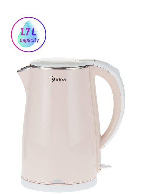 Stainless Steel Electric Cordless Kettle, 360° Swivel Base, Double Wall Cool Touch Body, Power Cord Storage, Auto Cut-off Function, One Touch Lid Opening, Light Orange 1.7 L MKHJ1705R Pink