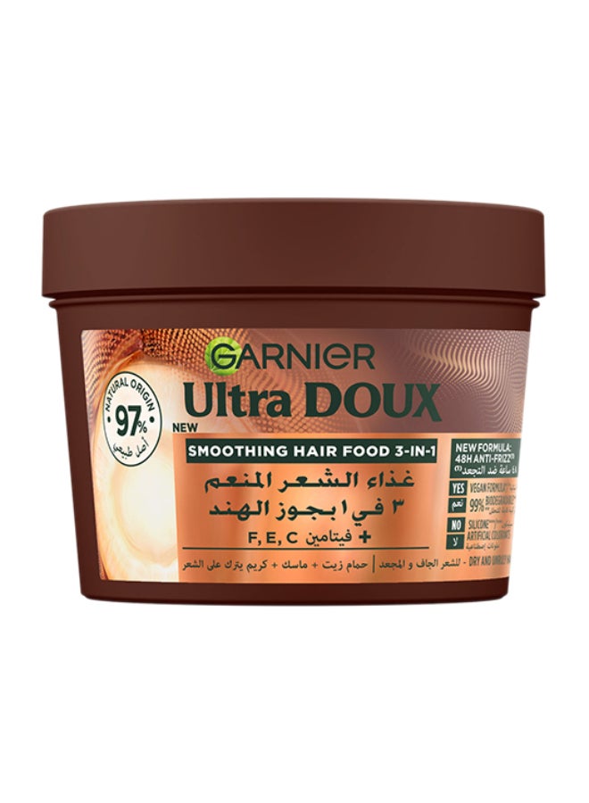 Garnier Ultra Doux Hair Food Smoothing Coconut & Macademia 3-in-1 Hair Mask For Frizzy Hair 390ML White 390ml 