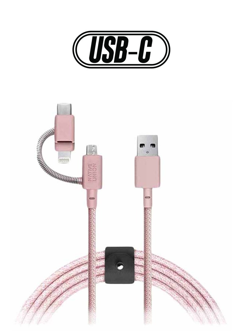 Native Union Belt 3-In-1 Data Sync Charging Cable Rose - Image 1