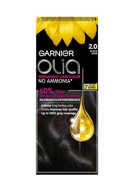 Olia No Ammonia 60% Oil-Rich Permanent Hair Color 2.0 Black 50g 50g 12ml