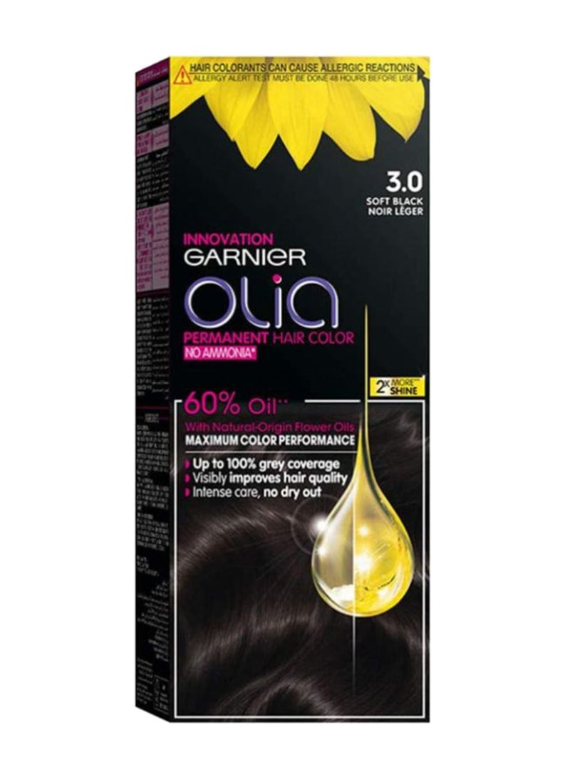 garnier Olia, No Ammonia Permanent Hair Color With 60% Oils, 3.0 Soft Black - Image 1