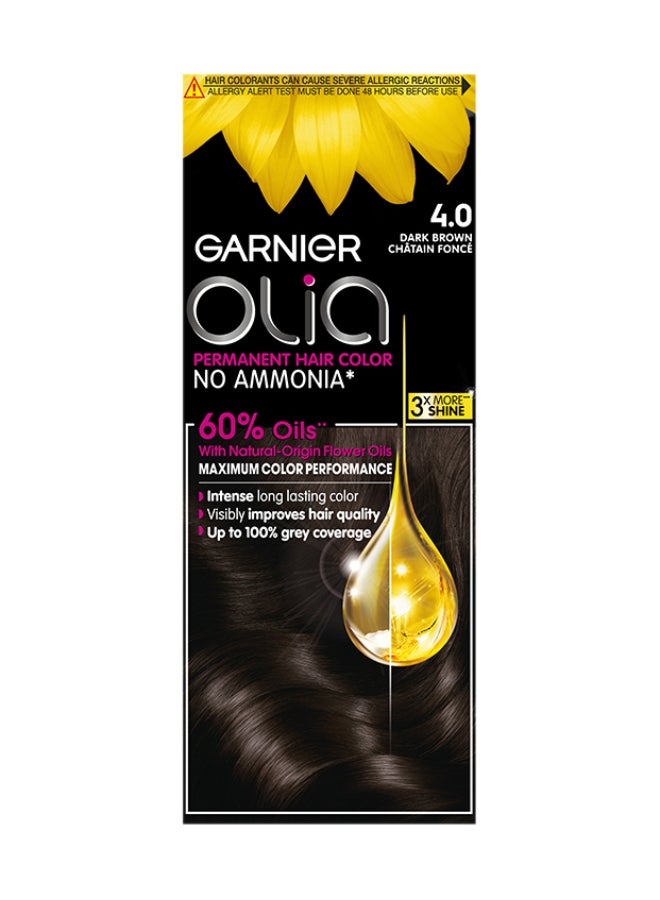 garnier Olia Permanent Hair Color No Ammonia 4.0 Dark Brown - Image 1