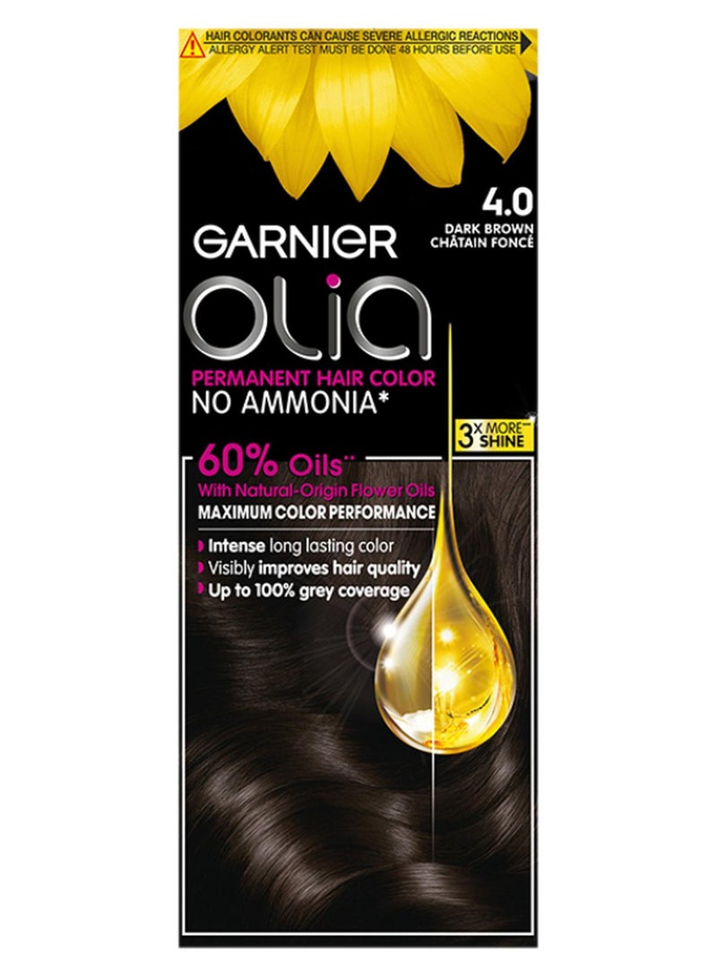 garnier Olia Permanent Hair Color No Ammonia 4.0 Dark Brown - Image 1