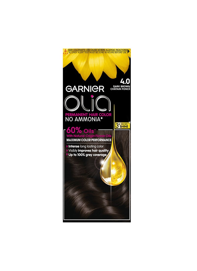 garnier Olia Permanent Hair Color No Ammonia 4.0 Dark Brown - Image 1