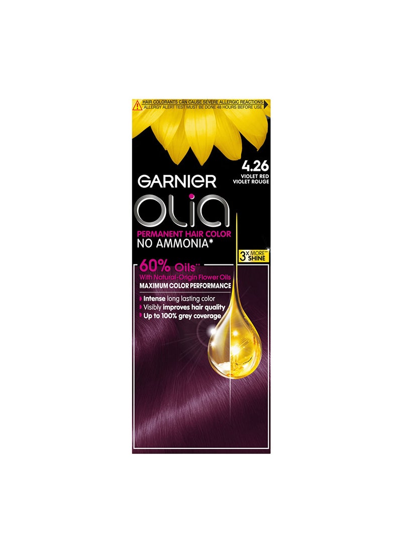 garnier Olia No Ammonia Permanent Hair Color 4.26 Violet Red - Image 1
