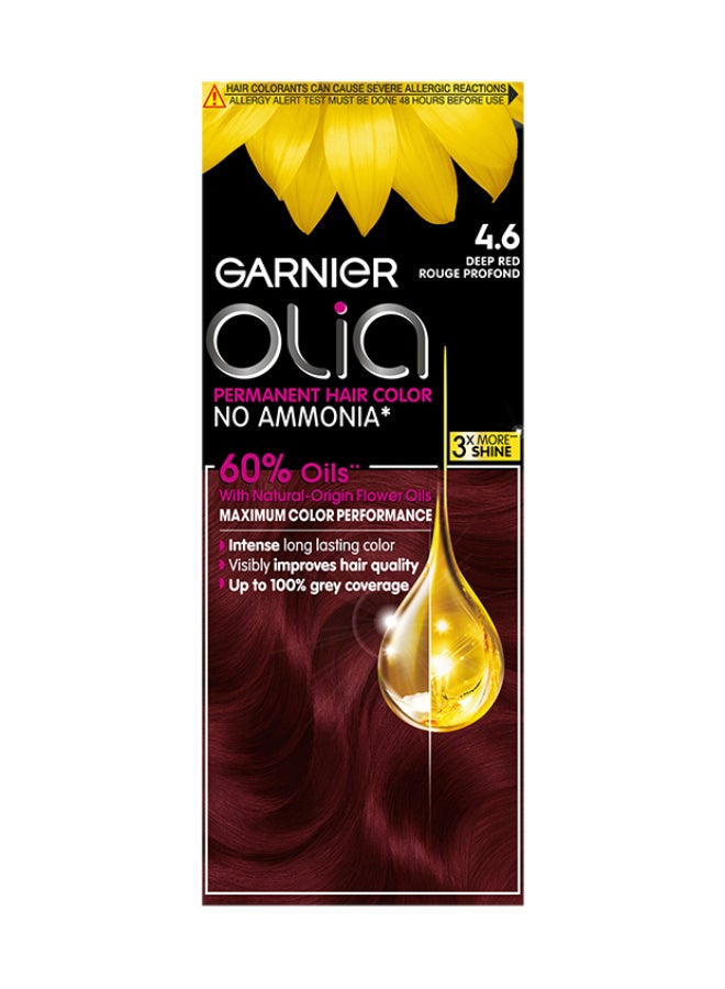 Garnier - Olia No Ammonia Permanent Brilliant Color 60% Oil-Rich Permanent Hair Color 4.6 Deep Red 50g 50g 12ml - Image 1