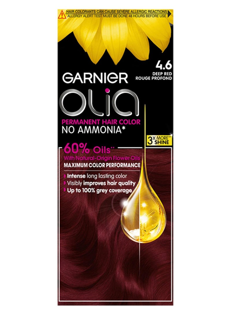garnier Olia No Ammonia Permanent Brilliant Color 60% Oil-Rich Permanent Hair Color 4.6 Deep Red 50g 50g 12ml - Image 1