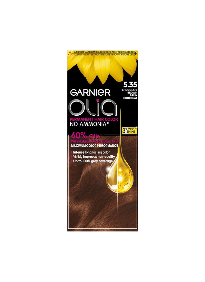 garnier Olia Permanent Hair Color No Ammonia 5.35 Chocolate Brown - Image 1