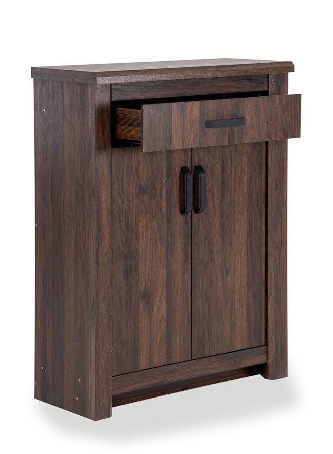 homes r us - Braxton 2-Door Shoe Cabinet for 15 Pairs Antique Walnut 90x123x40cm , 1 Drawer and 4 Shelves , Particle Board Walnut 90x123x40cm - Image 1
