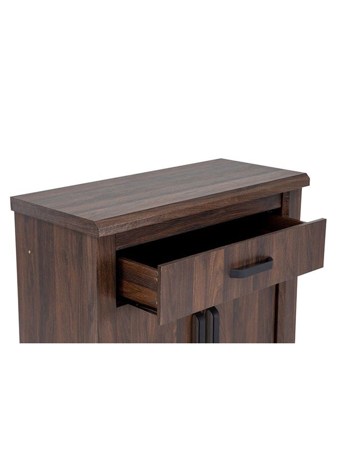 homes r us - Braxton 2-Door Shoe Cabinet for 15 Pairs Antique Walnut 90x123x40cm , 1 Drawer and 4 Shelves , Particle Board Walnut 90x123x40cm - Image 1