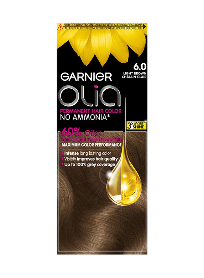 garnier Olia No Ammonia Permanent Haircolor Powered Color 6.0 Light Brown - Image 1