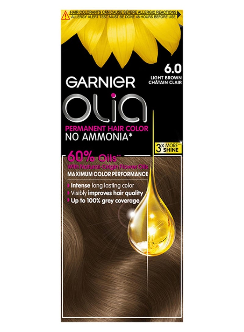 garnier Olia No Ammonia Permanent Haircolor Powered Color 6.0 Light Brown - Image 1