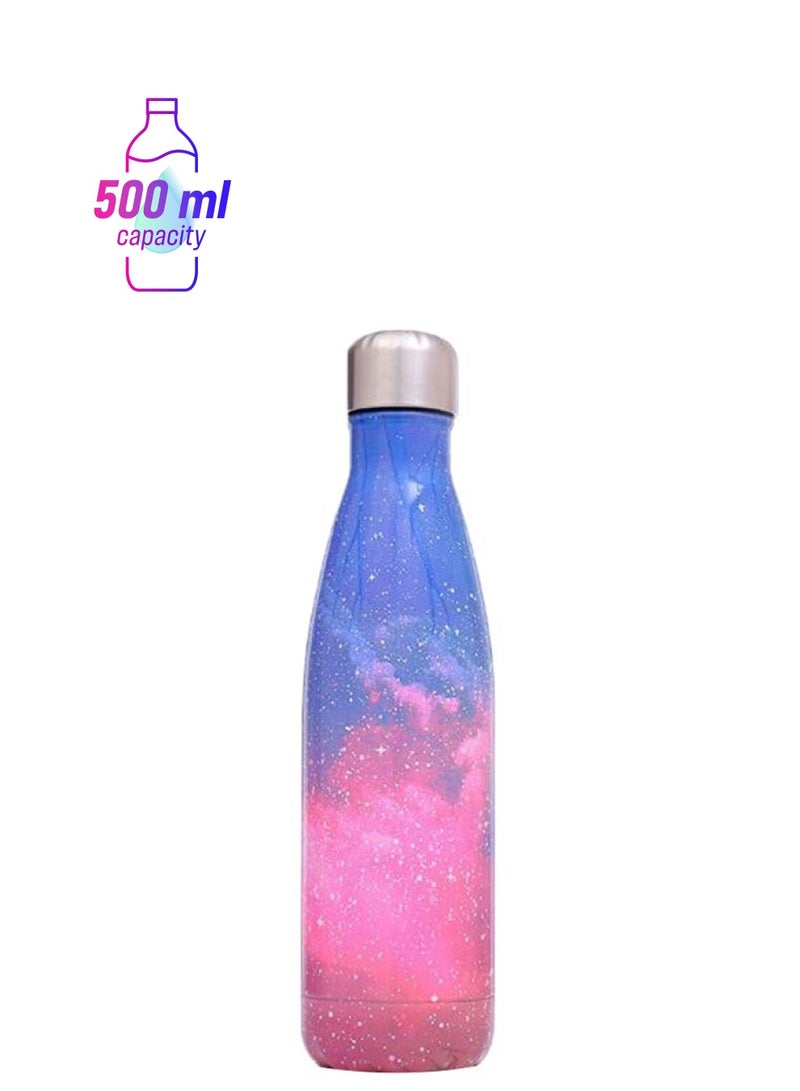 Stainless Steel Starry Sky Pattern Vacuum Thermos Water Bottle Blue/Pink 26.5x7cm